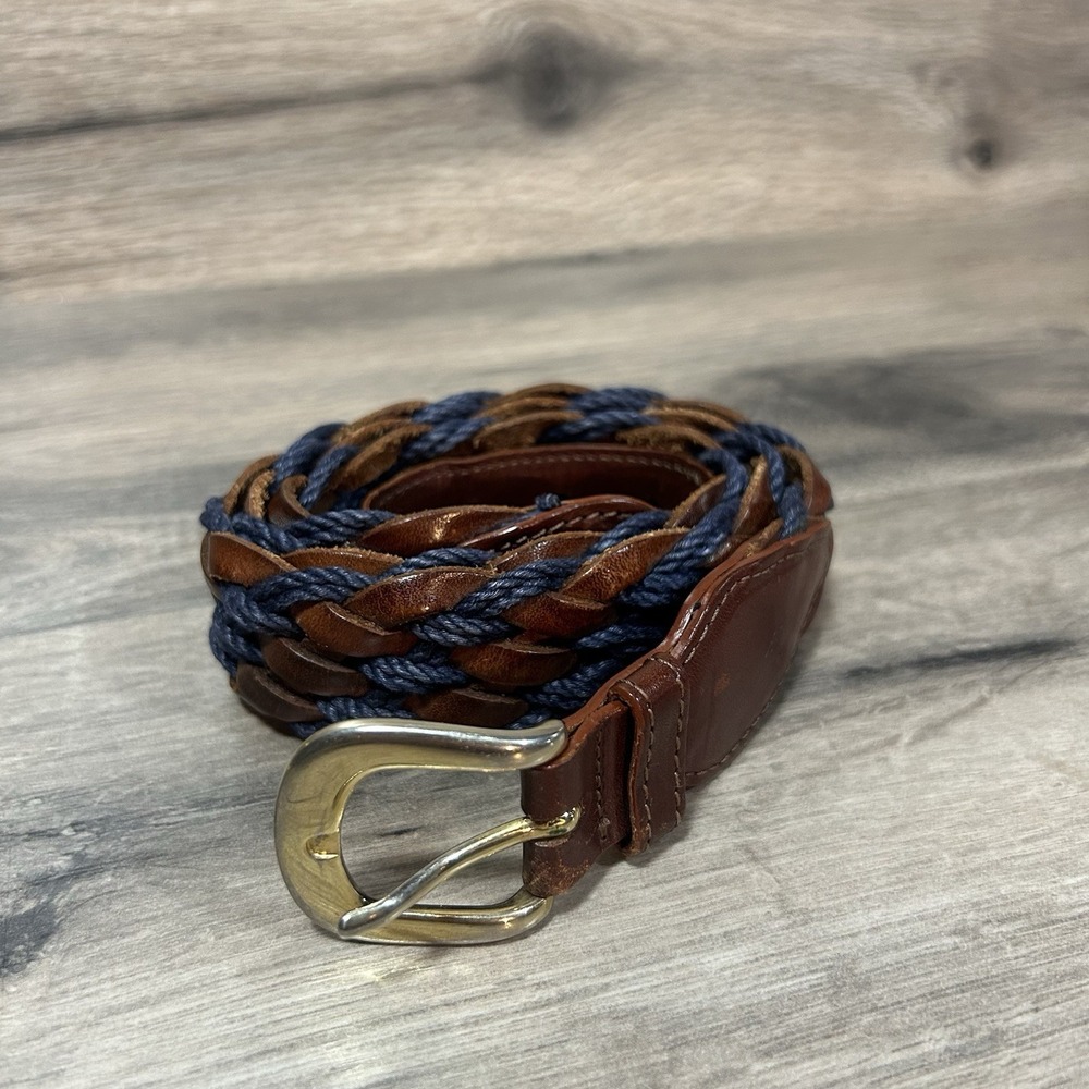 Tuttle Golf Woven Braided Leather Cord Belt Blue Italy (36) Men's Size 28-30